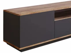 Mueble TV con 3 puertas y 1 hueco - Antracita y natural - LOTULA^Vente-unique Outlet