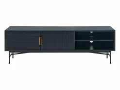 Mueble TV con 2 puertas y 2 estantes chapado en roble y metal - Negro y Dorado - SIRIOLA^Vente-unique Best
