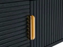 Mueble TV con 2 puertas y 2 estantes chapado en roble y metal - Negro y Dorado - SIRIOLA^Vente-unique Best
