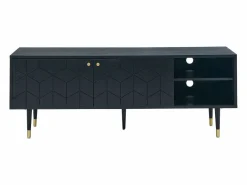 Mueble TV con 2 puertas y 2 estantes chapado en roble - Negro y dorado - PARIOMA^Vente-unique Best