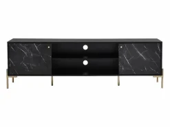 Mueble TV con 2 puertas y 2 estantes de MDF y metal - Efecto mármol y dorado - CIEMILA^Vente-unique