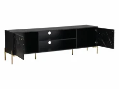 Mueble TV con 2 puertas y 2 estantes de MDF y metal - Efecto mármol y dorado - CIEMILA^Vente-unique