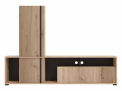 Vente-unique Mueble Tv|Mueble TV con 3 puertas y 3 estantes - Natural claro y negro - BELUTZY