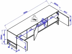 Vente-unique Mueble TV con 3 puertas y 2 estantes de MDF - Natural y negro - CARATANA Negro / Color natural oscuro Clearance