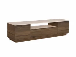 Vente-unique Mueble Tv|Mueble TV con 3 puertas y 1 hueco - Marrón natural oscuro y efecto travertino beige - LOTULA