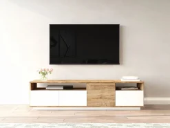 Vente-unique Mueble TV con 4 puertas y 2 estantes - Natural claro y blanco - CEDONA Color natural claro / Blanco Best