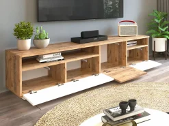 Vente-unique Mueble TV con 4 puertas y 2 estantes - Natural claro y blanco - CEDONA Color natural claro / Blanco Best
