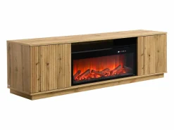 Mueble TV con 2 puertas y efecto chimenea LED en MDF - Natural y Negro - YEVINA^Vente-unique Hot
