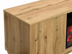 Mueble TV con 2 puertas y efecto chimenea LED en MDF - Natural y Negro - YEVINA^Vente-unique Hot