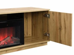 Mueble TV con 2 puertas y efecto chimenea LED en MDF - Natural y Negro - YEVINA^Vente-unique Hot