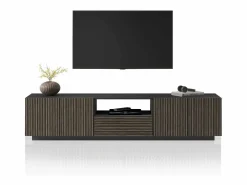 Mueble Tv|Mueble TV Coste con 4 puertas, 1 cajón y 1 compartimento, antracita/madera oscura, 220,1 x 43 x 46 cm