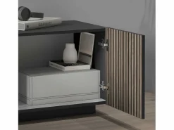 Mueble Tv|Mueble TV Coste con 4 puertas, 1 cajón y 1 compartimento, antracita/madera oscura, 220,1 x 43 x 46 cm