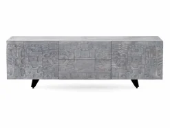 Mueble Tv|Mueble TV de 2 puertas y 2 cajones gris de madera de mango