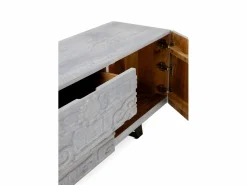 Mueble Tv|Mueble TV de 2 puertas y 2 cajones gris de madera de mango
