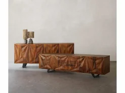 Mueble TV de 2 puertas y 2 cajones en madera maciza de mango Marru00f3n Discount