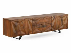 Mueble TV de 2 puertas y 2 cajones en madera maciza de mango Marru00f3n Discount