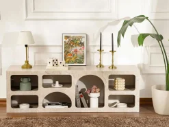 Vente-unique Mueble TV de diseño con 7 huecos - Efecto mármol - LUELA Beige