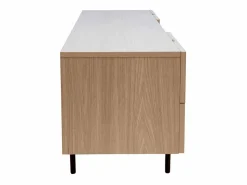 Miliboo Mueble TV de diseño con armarios de madera de roble claro y metal negro 180 cm ALASKA Beige Best