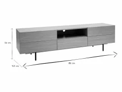 Miliboo Mueble TV de diseño con armarios de madera de roble claro y metal negro 180 cm ALASKA Beige Best