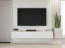 Mueble TV de pared con 2 puertas - Blanco y natural - AUBEPINA^Vente-unique Clearance