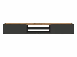 Mueble Tv|Mueble TV Garda con 2 puertas y 1 estante central, color antracita mate y roble, 210 x 35 x 30 cm