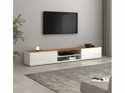 Mueble TV Garda con 2 puertas y 1 estante central brillo y roble 210x35x30 cm^ Outlet