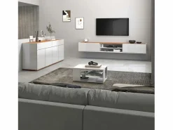 Mueble TV Garda con 2 puertas y 1 estante central brillo y roble 210x35x30 cm^ Outlet