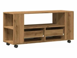 Clicnbuy Mueble TV ruedas madera ingeniería roble artisan 102x34,5x43cm Marru00f3n Outlet