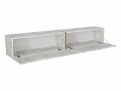 Vente-unique Mueble Tv|Mueble TV suspendido con 2 puertas - Efecto mármol - DINOMA