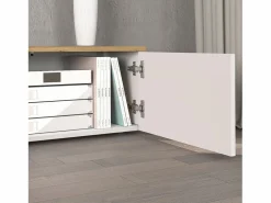 Mueble Tv|Mueble TV suspendido Iseo con 2 puertas y 1 puerta abatible brillo y roble 200x35x30 cm