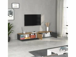 Mueble TV suspendido Iseo con 2 puertas y 1 puerta abatible, color antracita mate y roble, 200 x 35 x 30 cm Gris antracita Sale
