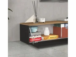 Mueble TV suspendido Iseo con 2 puertas y 1 puerta abatible, color antracita mate y roble, 200 x 35 x 30 cm Gris antracita Sale