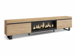 Skraut Home Mueble Tv|Mueble TV, Televisión, 267x35x57cm, Para TV gran formato, Chimenea eléctrica XXL, Diseño industrial, Roble