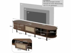 ModernLuxe Mueble TV 180x40x40 cm - diseño ratán - pies ajustables - con 2 puertas - marrón Marru00f3n Online