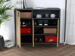 Herdasa Mueble zapatero almacenaje - A86cm x L100cm x F37cm grafito puertas impresión vallado - Gotemburgo Gris