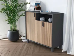 Herdasa Mueble zapatero almacenaje - A86cm x L100cm x F37cm grafito puertas impresión vallado - Gotemburgo Gris