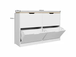 Mueble zapatero con 4 compartimentos abatibles - Blanco y natural - LOTULA^Vente-unique Sale