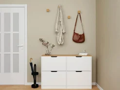 Mueble zapatero con 4 compartimentos abatibles - Blanco y natural - LOTULA^Vente-unique Sale