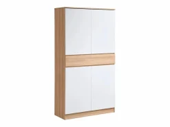 Mueble zapatero con 4 puertas y 1 cajón - Blanco y Natural - COVIANA^Vente-unique Clearance