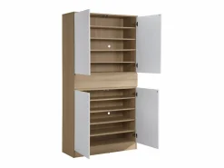 Mueble zapatero con 4 puertas y 1 cajón - Blanco y Natural - COVIANA^Vente-unique Clearance