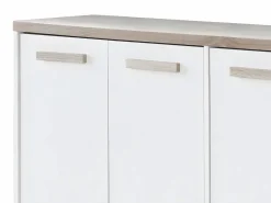 Vente-unique Zapatero|Mueble De Almacenaje|Mueble zapatero de 3 puertas y 3 estantes - Blanco y Natural claro - SKAIDO