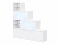 Mueble zapatero de 2 puertas y 6 compartimentos con luces LED en MDF - - LOVILA^Vente-unique