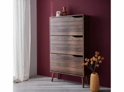 Sweeek Librería|Mueble zapatero de madera de nogal con 3 puertas nogal