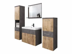 Muebles de baño modernos, conjunto suspendido con lavabo, espejo y columnas, matera / castaño mate Multicolor Online