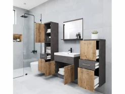 Muebles de baño modernos, conjunto suspendido con lavabo, espejo y columnas, matera / castaño mate Multicolor Online