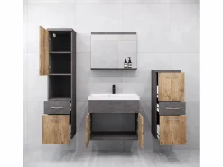 Muebles de baño modernos, conjunto suspendido con lavabo, espejo y columnas, matera / castaño mate Multicolor Online