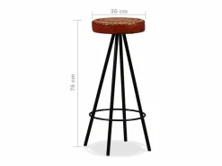 vidaxl Muebles de bar 9 pzas madera maciza reciclada cuero real lona Marru00f3n Discount
