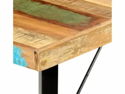vidaxl Muebles de bar 9 pzas madera maciza reciclada cuero real lona Marru00f3n Discount