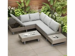 ModernLuxe Muebles de jardín modulares de ratán PE - aptos para 4 o 5 personas - mesa de centro de tablones de plástico - Taupe Gris New