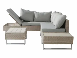 ModernLuxe Muebles de jardín modulares de ratán PE - aptos para 4 o 5 personas - mesa de centro de tablones de plástico - Taupe Gris New